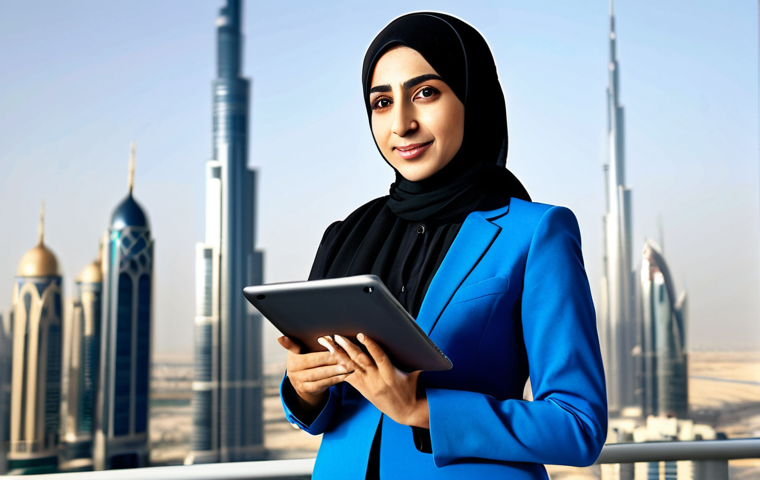 **

"A professional, fully clothed Arab businesswoman in a tailored, modest business suit, standing confidently in a modern office in Dubai, UAE. The background features a blurred cityscape with iconic landmarks. She is holding a tablet displaying financial data. Perfect anatomy, correct proportions, natural pose, well-formed hands, proper finger count. Safe for work, appropriate content, professional, modest, family-friendly, high quality."

**