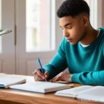 온라인 학습에서의 실수 줄이는 방법 - **Prompt 1: Serene Study Nook with Focused Student**
    "A cozy and well-organized study nook bathe...