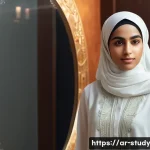 온라인 학습의 피드백 받는 방법 - **Prompt:** A young, confident Arab student, dressed in modern, modest clothing, stands in front of ...