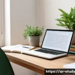 온라인 학습 시 주의해야 할 오류와 해결책 - **Prompt 1: Focused Study Environment with Clear Goals**
    A wide shot of a neatly organized, brig...