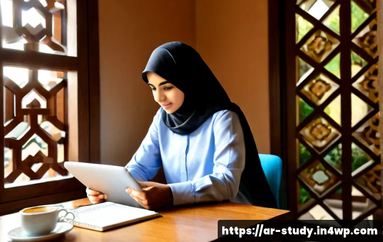 온라인 학습의 변화하는 트렌드와 효과 - Photorealistic modern online learning scene in an elegant Arab family home, a university student wea...